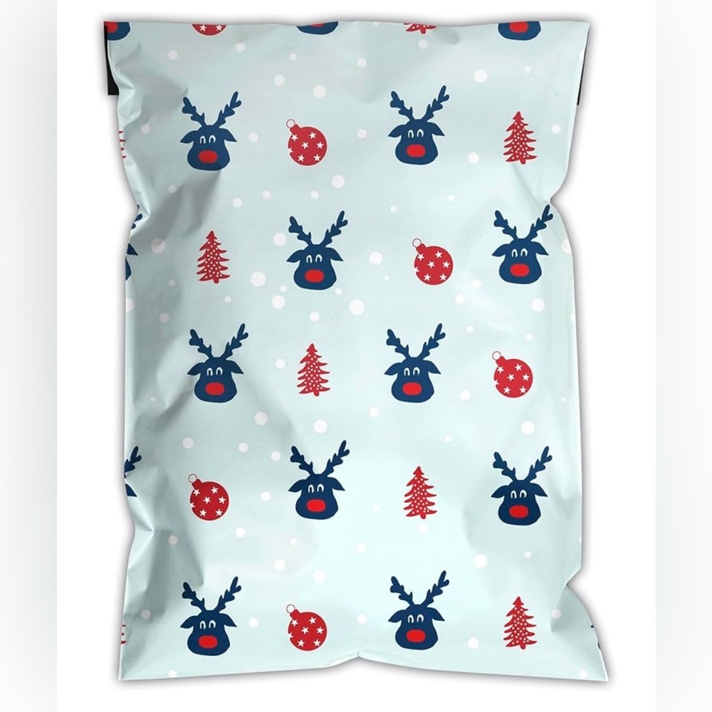 20 Festive Reindeer Holiday poly mailers Blue and Red pack of 20